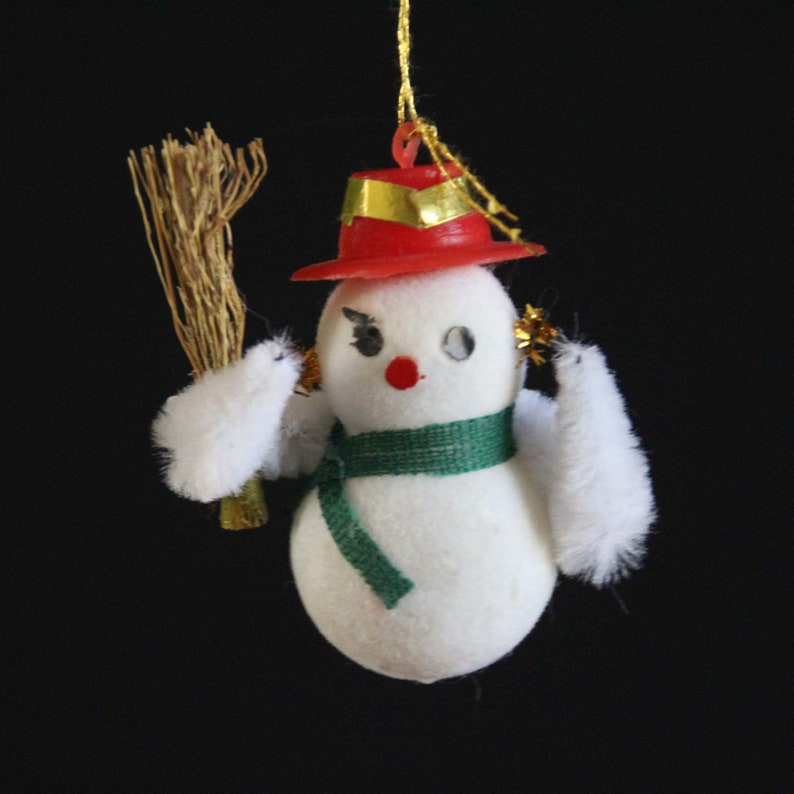 Vintage Flocked Frosty the Snowman Christmas Ornament Kitsch Etsy