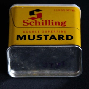 Vintage Schilling Spice Tin Double Superfine Mustard Spice Container McCormick & Co 1-1/8 oz Retro Kitchen Decor Mid Century image 9