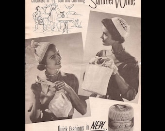 Coats and Clark Quick Fashion in New Summer White - Vintage Crochet Pattern C-576 c. 1954