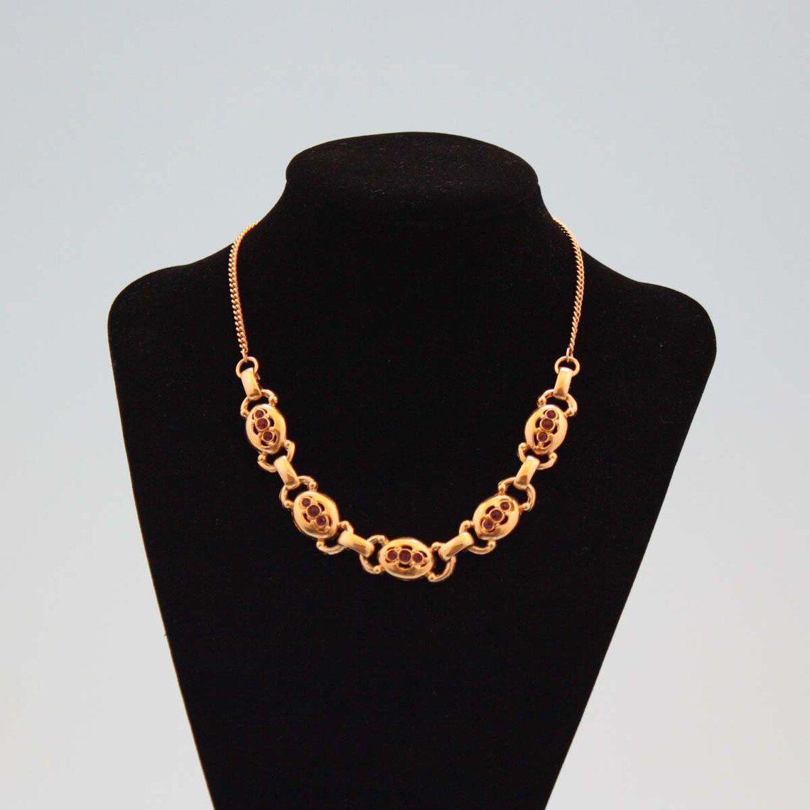 Gold Costume Jewelry Necklace With Fuchsia Pink Rhinestones Etsy