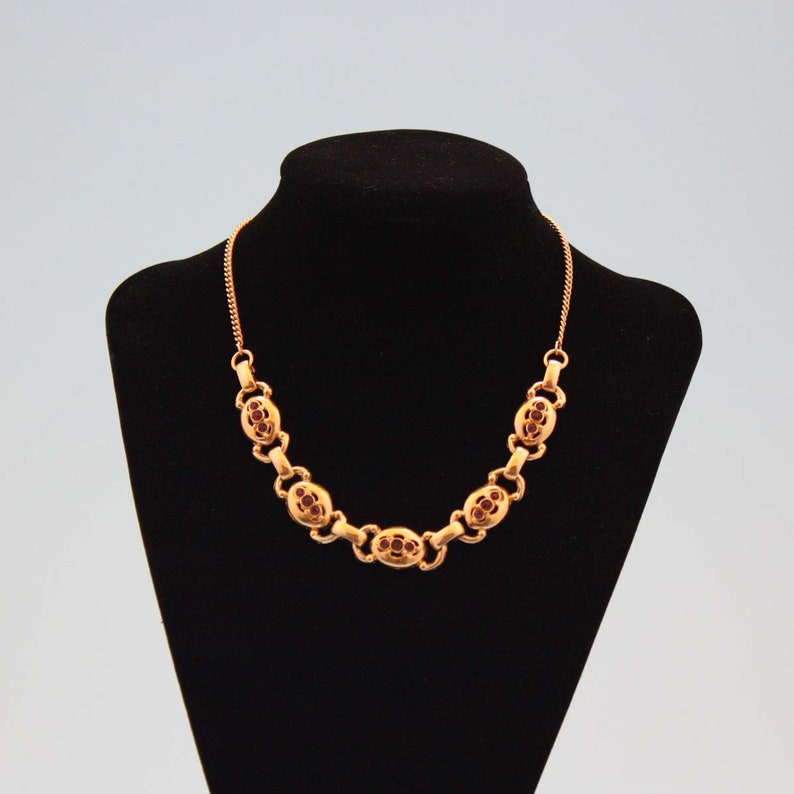 Gold Costume Jewelry Necklace With Fuchsia Pink Rhinestones Etsy