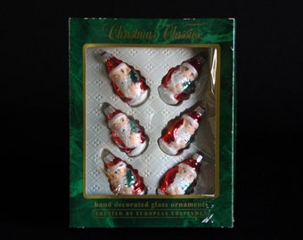 Commodore Christmas Classics Glazen Kerstboom Ornamenten in Doos - Set van 6 Hand Versierde Glazen Santa Claus Ornamenten