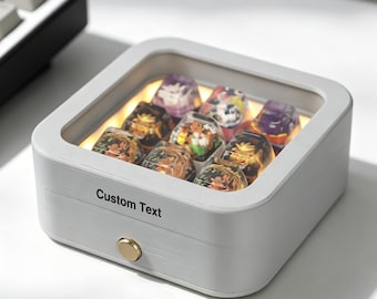 LED Lighted Keycap Storage Box |  Engravable Magnetic Artisan Keycap Display, Personalized Gift for Keyboard lover