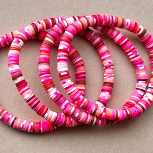 You Make me blush pink and maroon mix heshi beaded stretch bracelet five pack