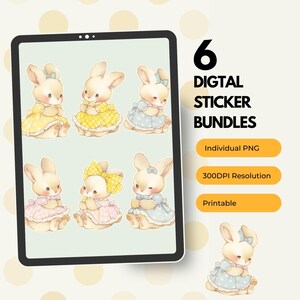 Bunny Sticker Pack Digital, Baby Bunny Sticker,Bunny rabbit sticker,Bunny girl sticker, Bunny Sticker Cute, Sticker Pack Vintage, kids bunny