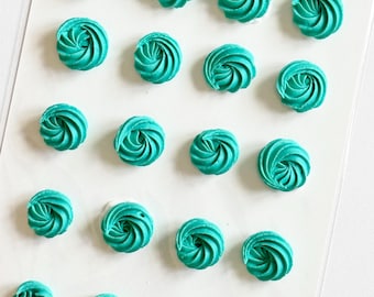 Teal Rosette Royal Icing Transfers, Cake and Cookie Decorating Supplies, 1/2" Flower Decorations