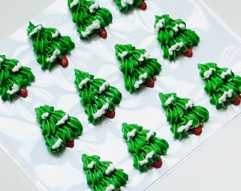 Royal Icing Christmas Tree Transfers | Cookie Decorating | Cake Charms | Cupcake Toppers | Edible Tree Decorations