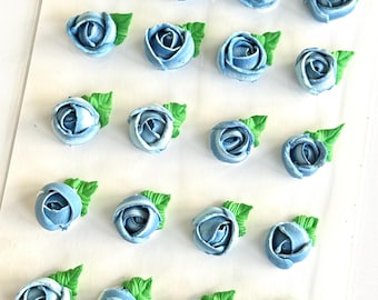 Royal Icing Blue Roses Flower Transfers, Edible flowers Cookie, Cake and Cupcake Decorating Supplies 20 pieces