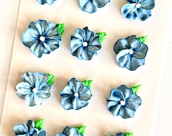 Royal Icing Blue Flower Transfers, Edible flowers Cookie, Cake and Cupcake Decorating Supplies 12 pieces