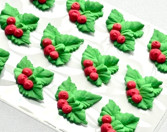 Royal Icing Christmas Holly | Christmas Transfers | Toppers