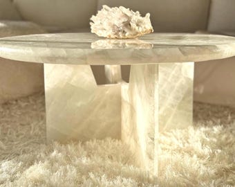 Luxe Brazilian Quartzite Round Stone Coffee Table X Base