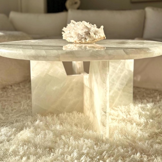 Crystal Quartzite Round Stone Coffee Table X Base