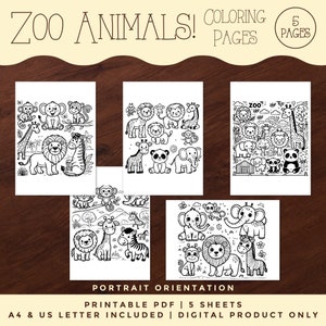 Zoo Themed Coloring Pages, Kids Zoo Animal Coloring Sheets, Printables, Digital Files, Kids Coloring Activities, For Teachers