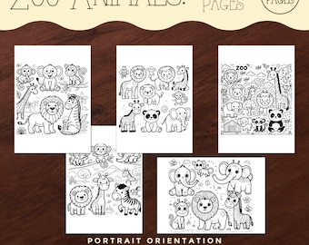 Zoo Themed Coloring Pages, Kids Zoo Animal Coloring Sheets, Printables, Digital Files, Kids Coloring Activities, For Teachers