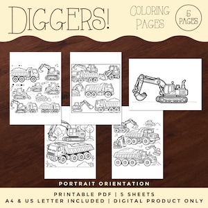 Bagger & Lader Malseiten, Malseiten für Kinder, Konstruktion, printable, digitale Dateien, Kinder Färbung Aktivitäten, für Lehrer