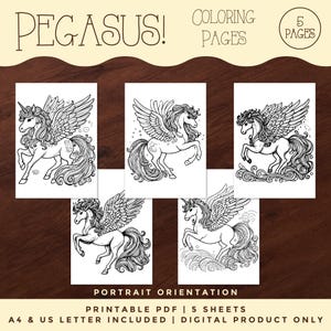 Pegasus Coloring Pages, Kids Mythology Coloring Sheets, Printable Coloring Pages, Digital Files, Kids Coloring Activities, For Teachers