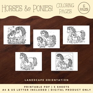 Horses & Ponies Coloring Pages, Kids Horse Coloring Sheets, Printable Coloring Pages, Digital Files, Kids Coloring Activities, For Teachers