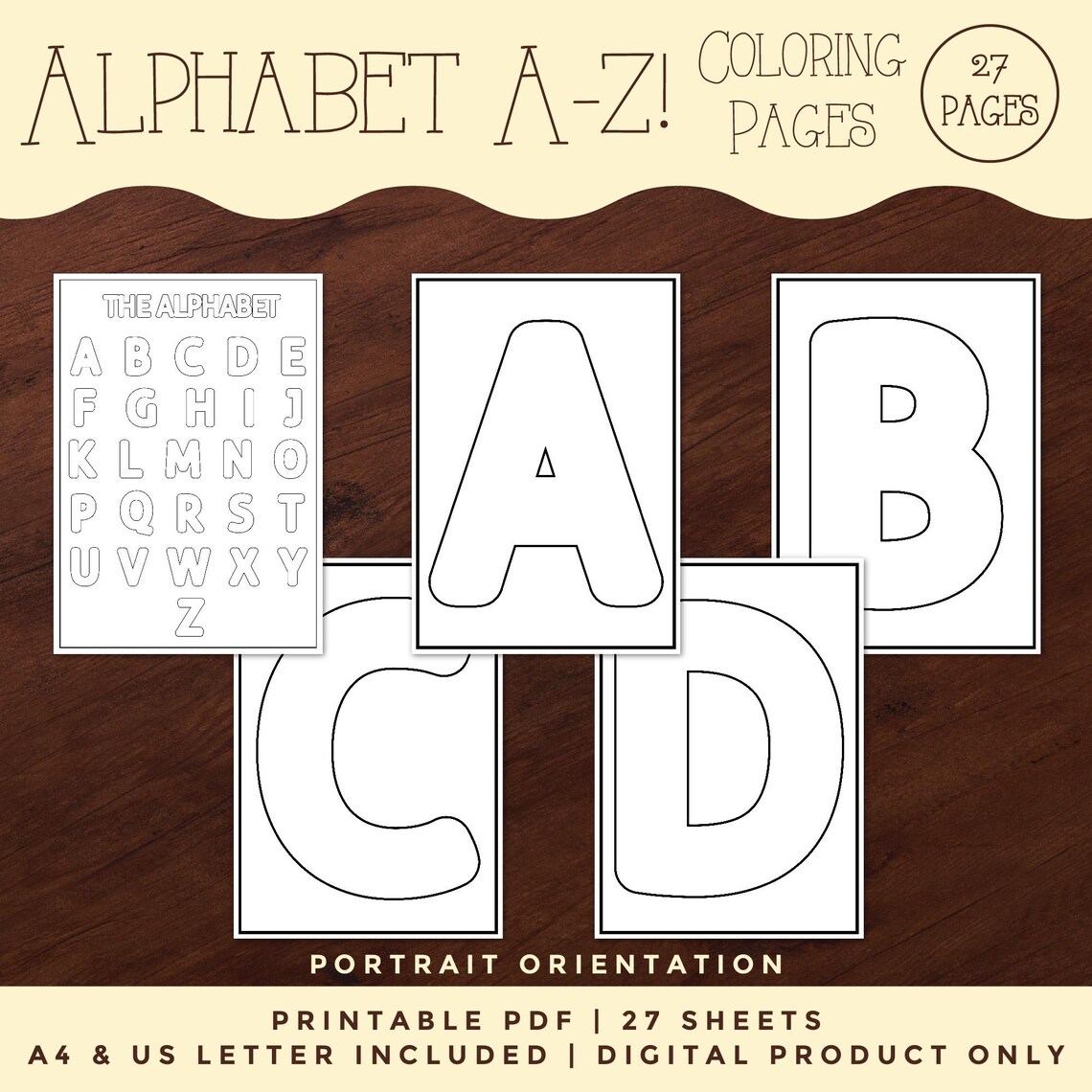 Alphabet Coloring Pages, Kids Letters Coloring Sheets, Printable PDF