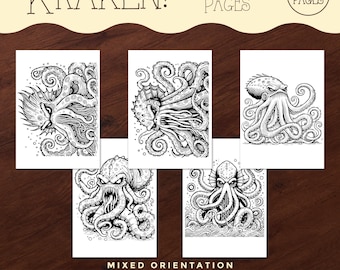 Kraken Kleurplaten, Mythische kleurplaten voor kinderen, Afdrukbare kleurplaten, Digitale bestanden, Kleurplaten voor kinderen, Voor leerkrachten