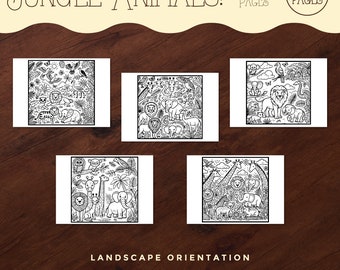 Jungle Themed Coloring Pages, Kids Jungle Animal Coloring Sheets, Printable Coloring Pages, Digital Files, For Teachers