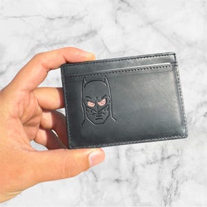 Bat Face Card Holder, Genuine Leather Slim Wallet with RFID Protection