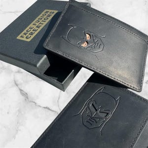 Vertical Bat Face Wallet, Genuine Leather Slim Card Holder, RFID Blocking, Hero Inspired Design