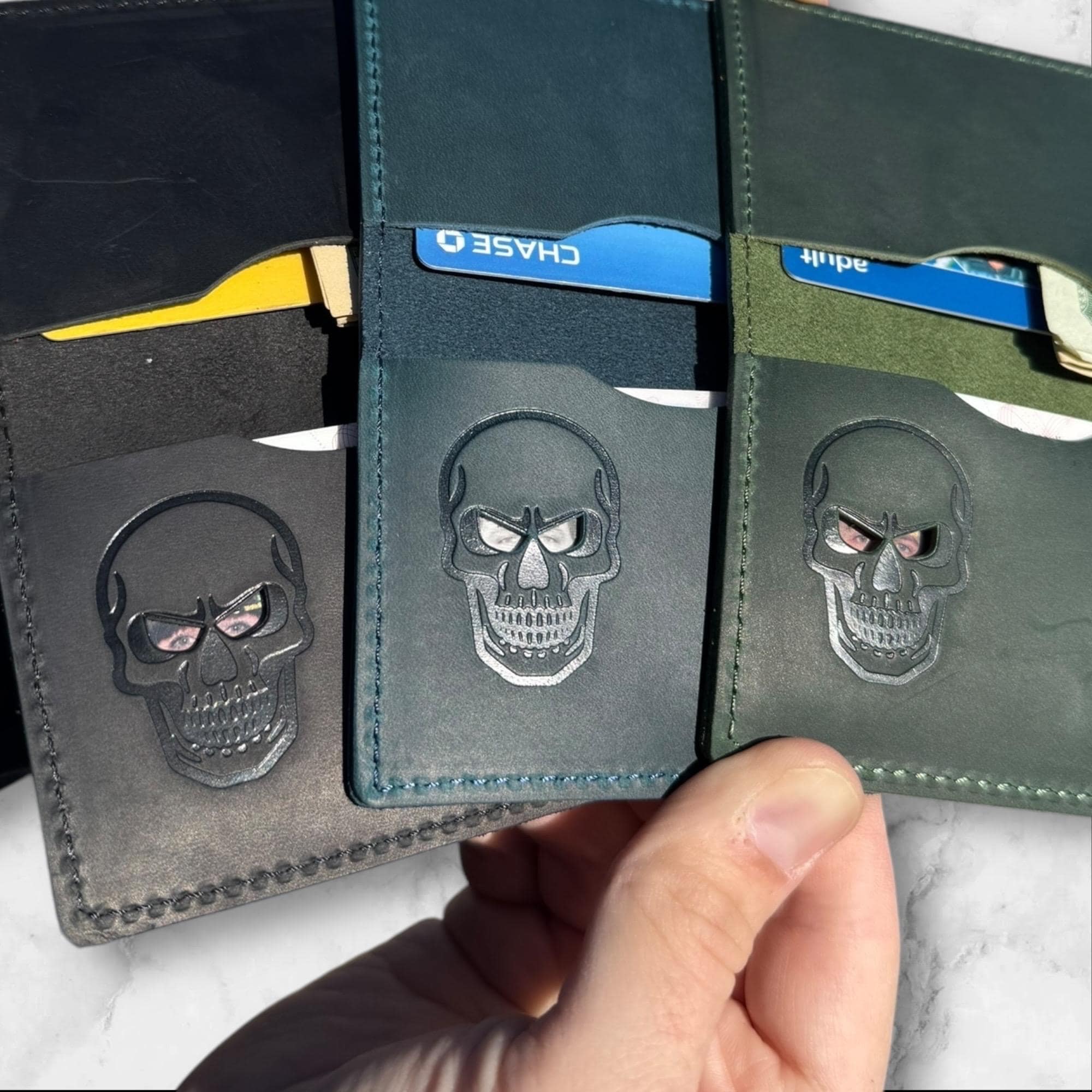 Tri-Fold Wallet With Key Chain Pocket – Skull & Bone Design, Nylon Material