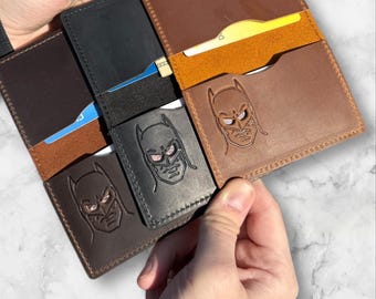 Minimalist Bat ID Wallet - Genuine Leather Wallet With Super Hero Mask