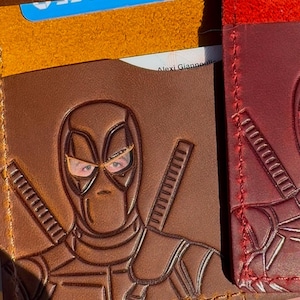 Deadpool ID Wallet - Genuine Leather Minimalist Wallet With Super Hero Mask