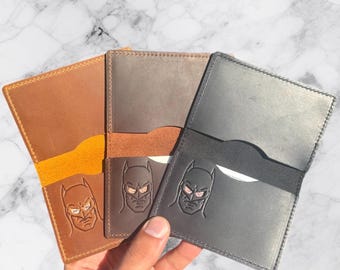 Minimalist Bat ID Wallet - Genuine Leather Wallet With Super Hero Mask