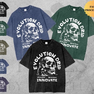 Camisa Evolution, Camiseta Oversized Lavada, Lavagem Ácida, Camisa Inspiradora, Camiseta Unissex, Roupas Streetwear, Camisa Larga, Presente Para Ele