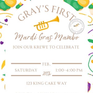 Mardi Gras Birthday Invitation Digital Download Template