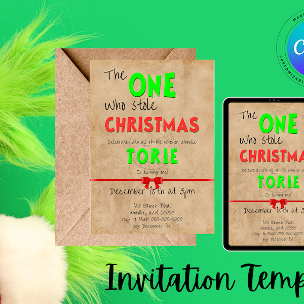 The ONE Who Stole Weihnachten 1st Birthday-Digital Downloadeinladung Vorlage