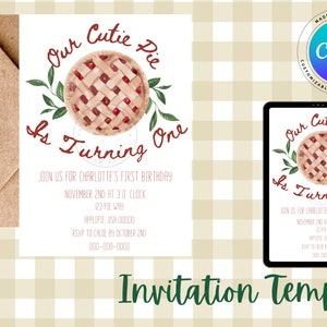Cutie Pie First Birthday Digital Download Invitation Template