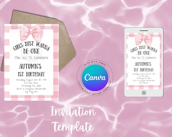 Girls Just Wanna Be One- first birthday invitation-Digital Download Invitation Template