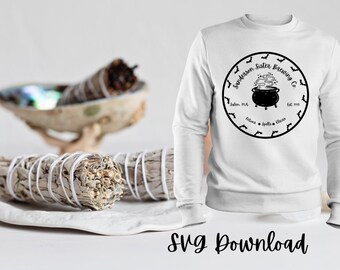 May include: White sweatshirt with a black and white graphic design of a cauldron with steam coming out of it. The graphic says "Sanderson Sister Brewing Co." with the text "Salem, MA Est. 1993" and "Potions, Spells, & Brews" around the cauldron.