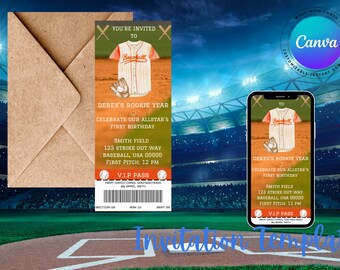 Rookie Year First Birthday Ticket-digital Download Invitation Template ...