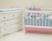 Dollhouse Miniature Furniture Baby Crib Changing Table Dresser Pink Blue