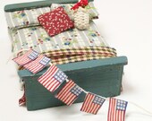 Dollhouse Miniatures Bed Half Scale Double Dressed Blue Vintage Shabby