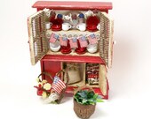 Dollhouse Miniatures Artisan Wooden Hutch Red White Inch Scale Americana