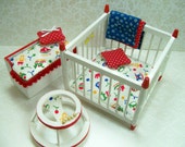 Dollhouse Miniature Furniture Playpen Walker Chest Wooden Red White Blue