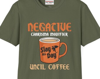 Dungeons and Dragons T-Shirt: Negative Charisma - Coffee Needed