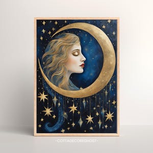 Mond Göttin Celestial Print, Vintage Poster, Kunstdruck, Cottagecore, Gothic, Dark Academia, Hexenkunst, Moody Art, Witchy Print