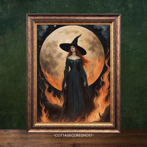 The Fire Witch, Vintage Poster, Art Poster Print, Cottagecore, Gothic, Dark Academia, Witch Art, Halloween Art, Witchy Print