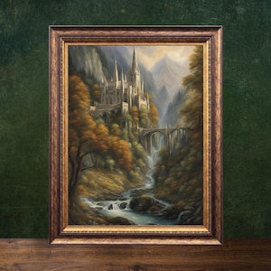 Rivendell Art Print, Vintage Poster, Kunstdruck, Cottagecore, Herr der Ringe Druck, Dark Academia, Fantasy Art, Gothic Kunstdruck