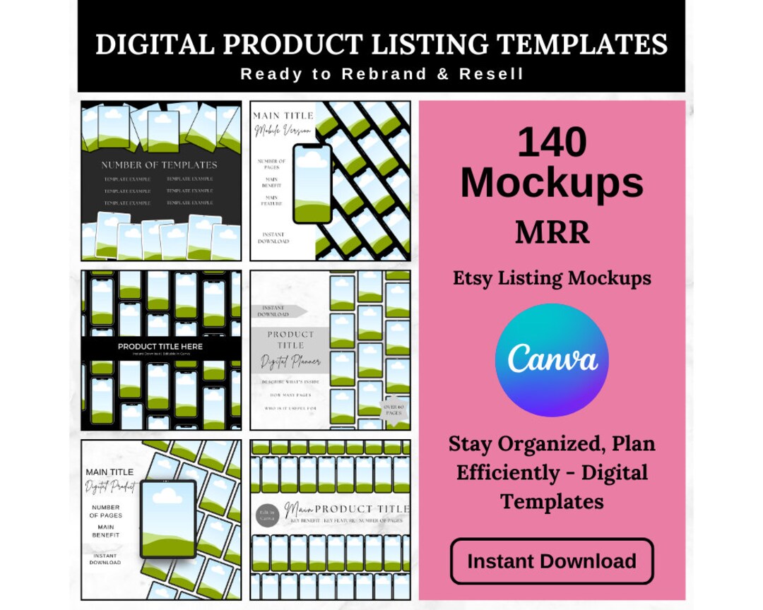 Digital Product Mockup Templates, Editable Canva Marketing (instant
