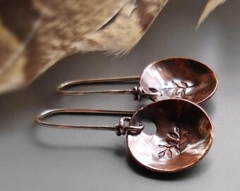 Rustic Copper & Sterling Silver Botanical Earrings, Nature Jewelry, Mixed Metals, Dangle, Simplistic, Handmade, Vermont, Spring Jewelry