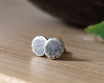 Small Industrial Sterling Silver Stud Earrings, Womens Posts, Mens Studs, Round, Boho, Recycled Silver, Rustic Jewelry, Earthy 18 Gauge