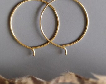 Natural Brass Hoop Earrings, Faceted, Simplistic, Modern Whimsy, 18 Gauge, Minimalist, Gold Brass Round Hammered Hoops, Chic Jewelry