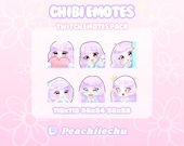 Cute Chibi Girl Twitch Emotes Pack | Purple Hair | Purple Eyes | Pastel | Gamer Girl | Kawaii | Twitch Discord Youtube (6 Character Emotes)
